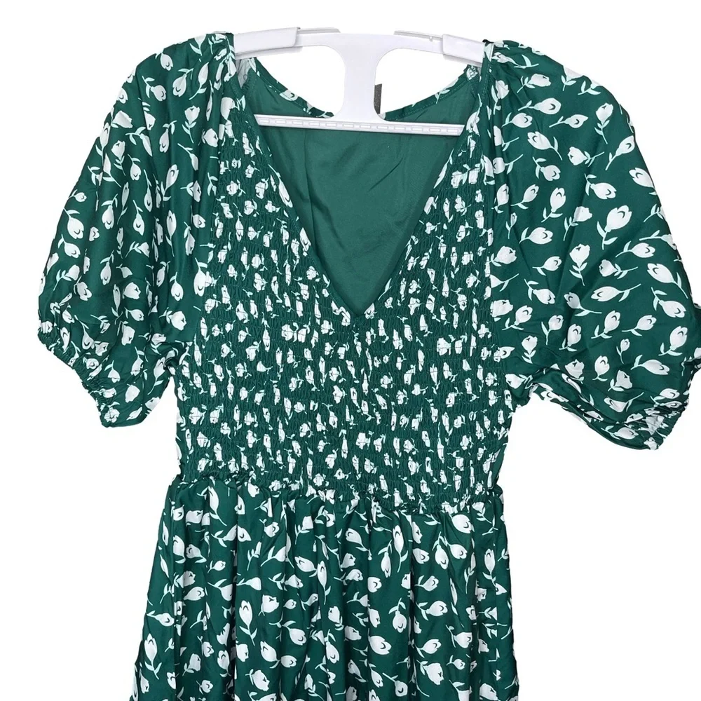 Emerald Green Floral Ruched Bodice Maxi Dress Women’s XS - Picture 3 of 7